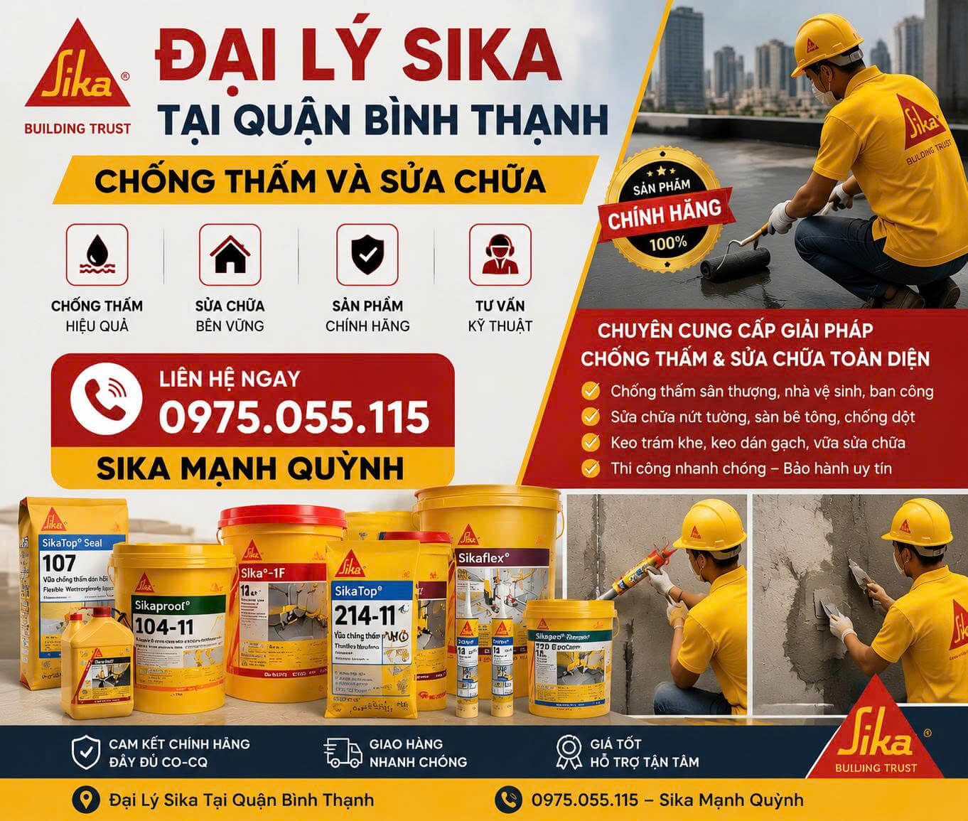 Đại Lý Sika Tại Quận Bình Thạnh Chống Thấm Và Sửa Chữa